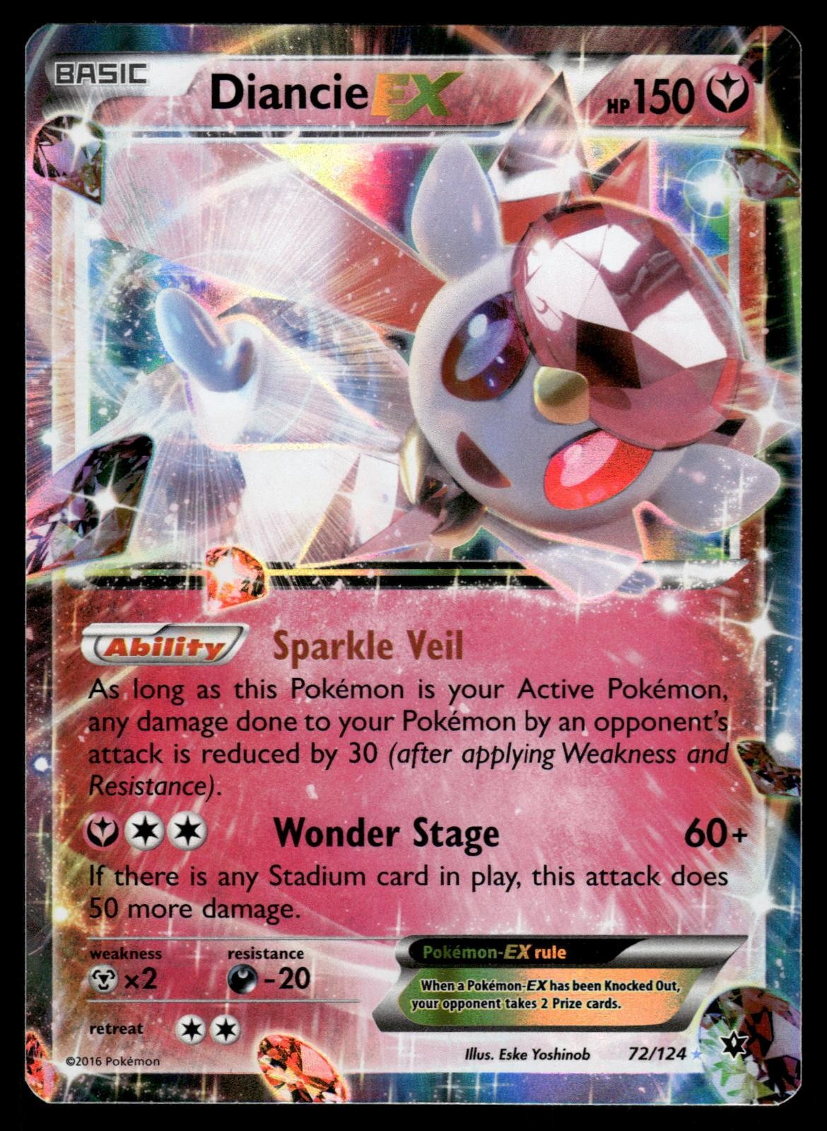 Diancie EX 72/124 Holo EX Rare Fates Collide Pokemon Lightly Played
