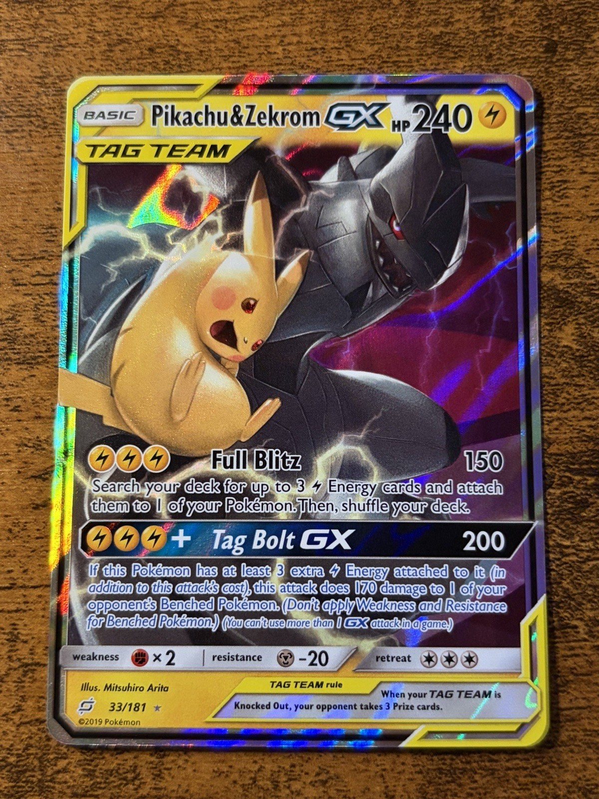 Pikachu & Zekrom GX 33/181 Sm-Team Up Holo Pokemon Card