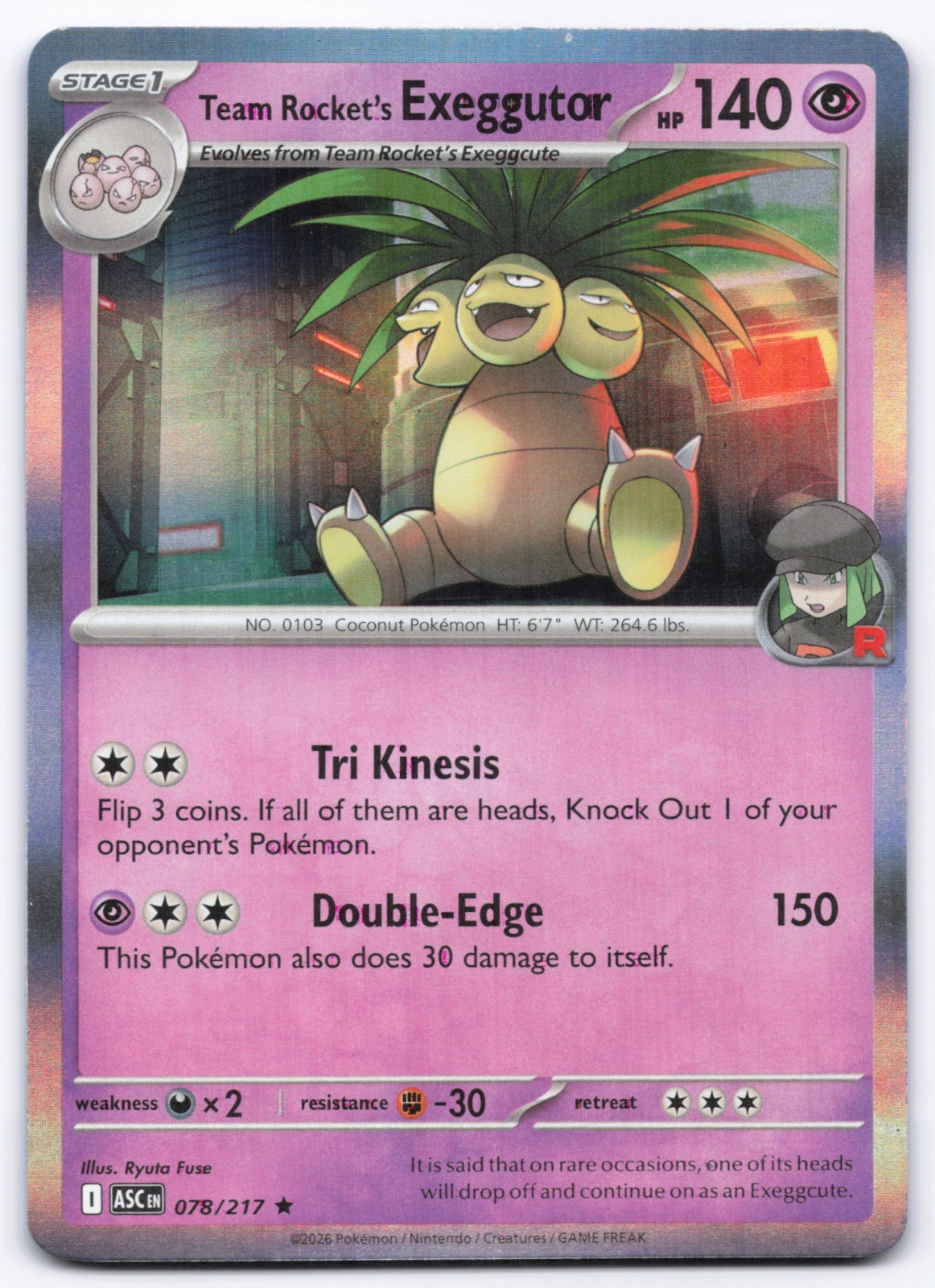 Pokémon TCG Team Rockets Exeggutor 078/217 Holo Ascended Heroes NM