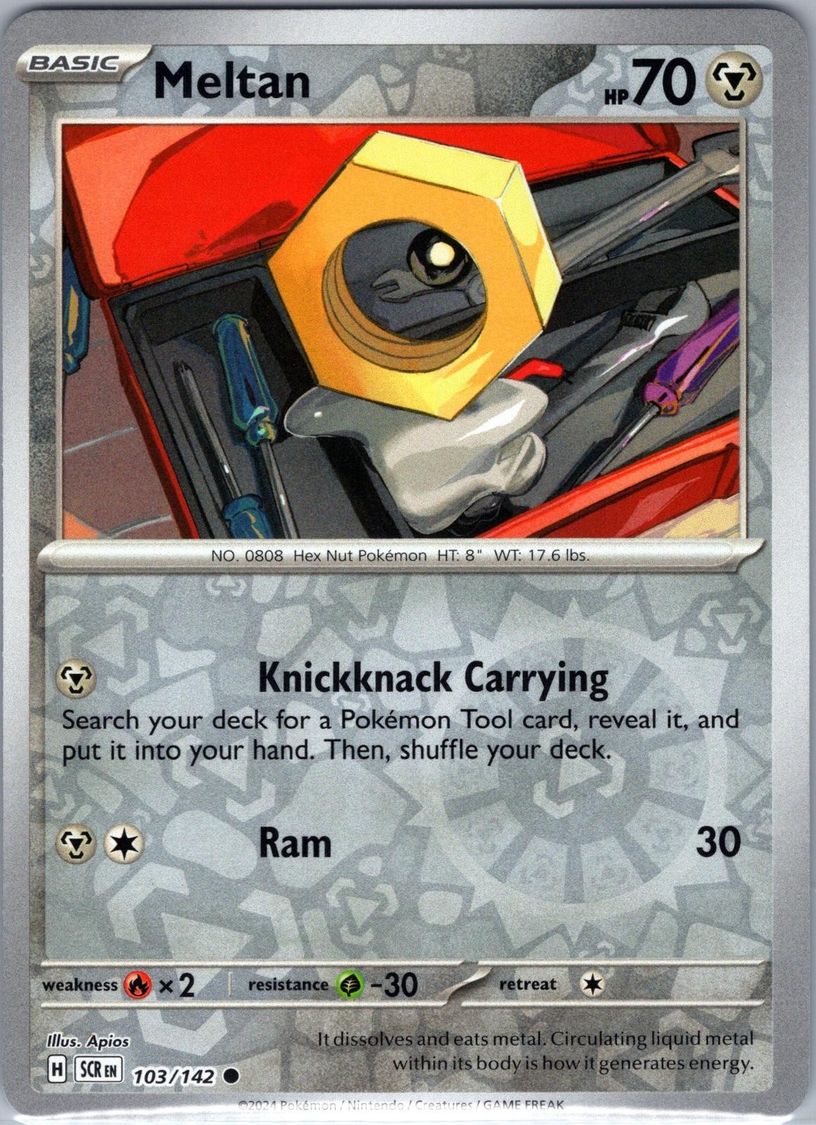 Meltan 103/142 Common Stellar Crown Pokemon Reverse Holo Near Mint
