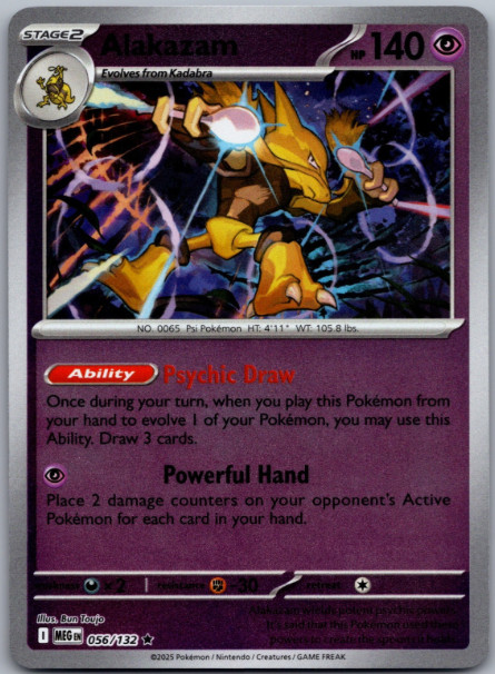 Pokemon – Alakazam – 056/132 – Reverse Holo Rare – Mega Evolution – New