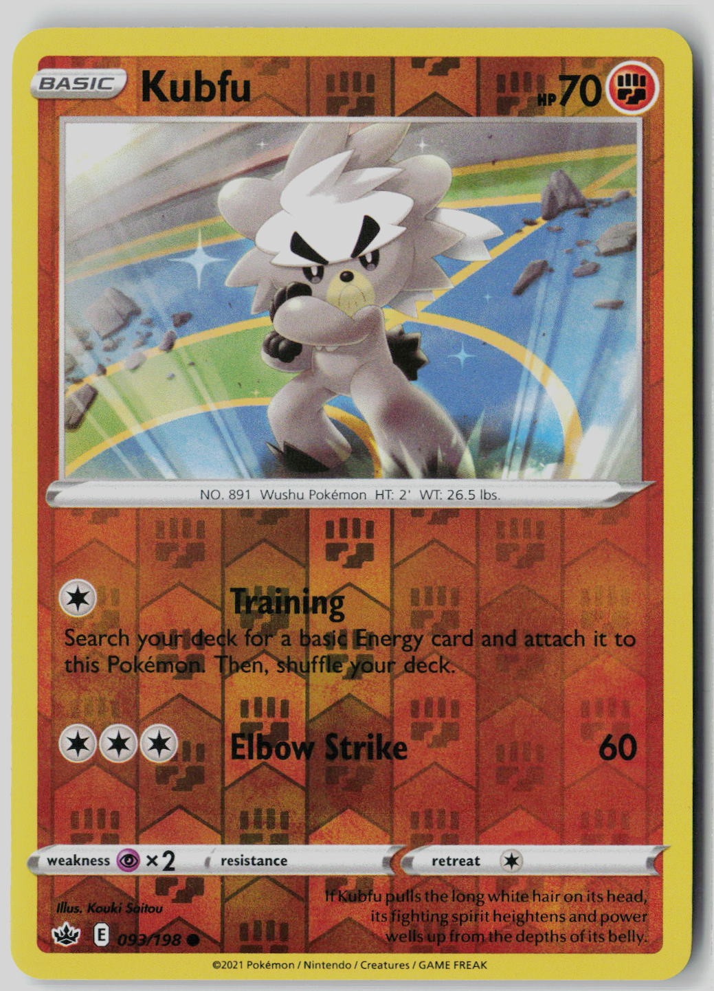 Kubfu 093/198 Reverse Holo Common Chilling Reign Pokemon Near Mint
