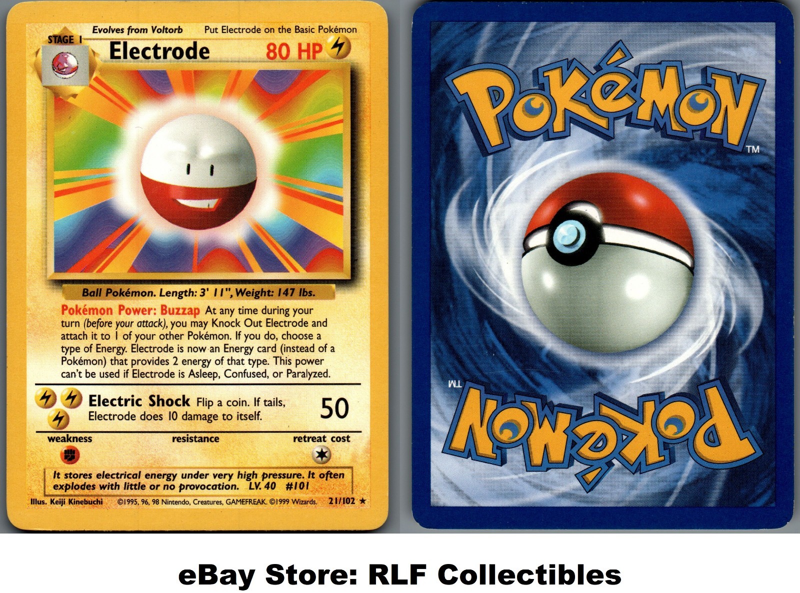 1999 Pokemon, Base Set, #21/102 Electrode, Rare