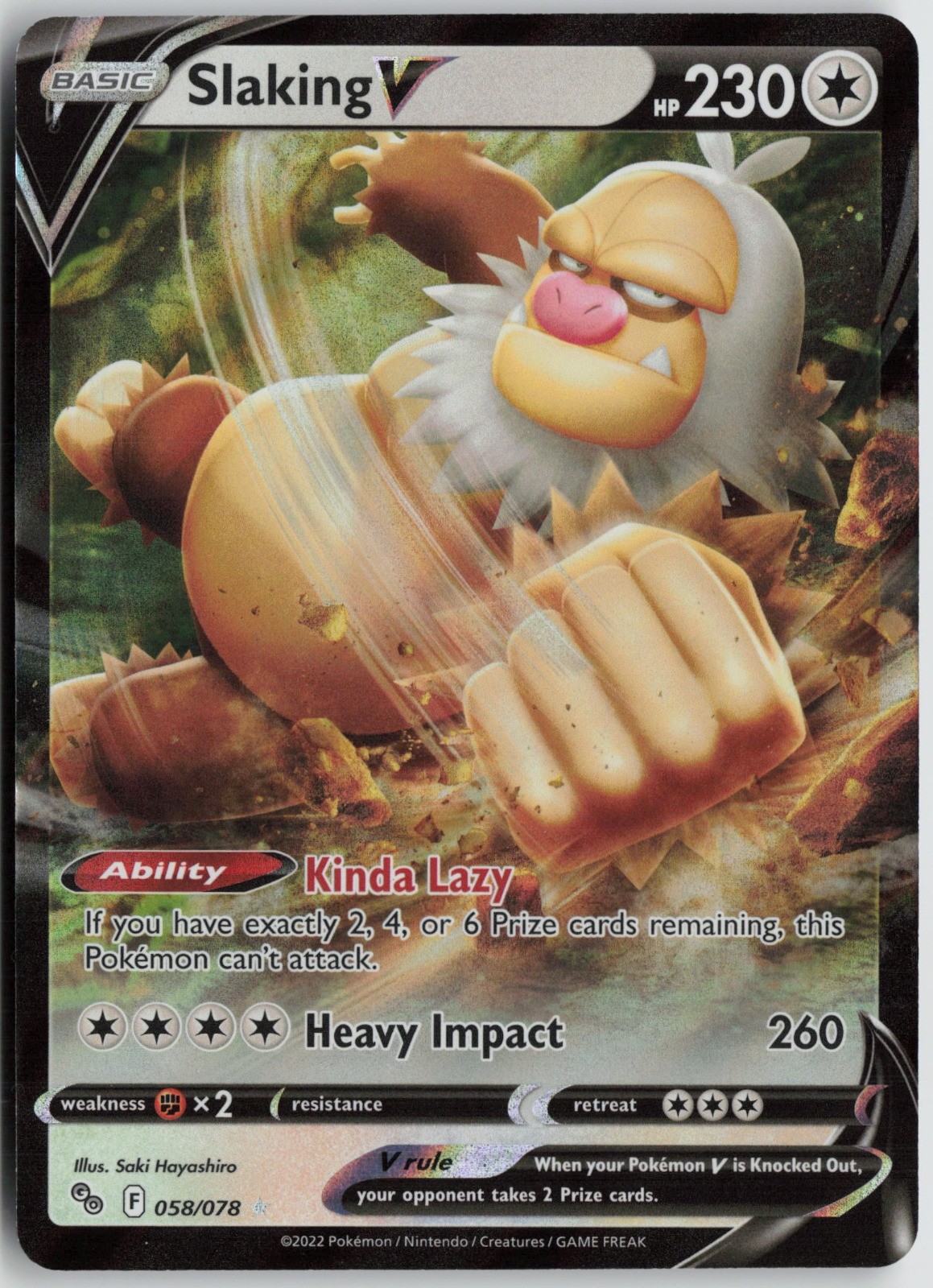 Slaking V Ultra Rare Holo Pokemon GO 058/078 NM Saki Hayashiro
