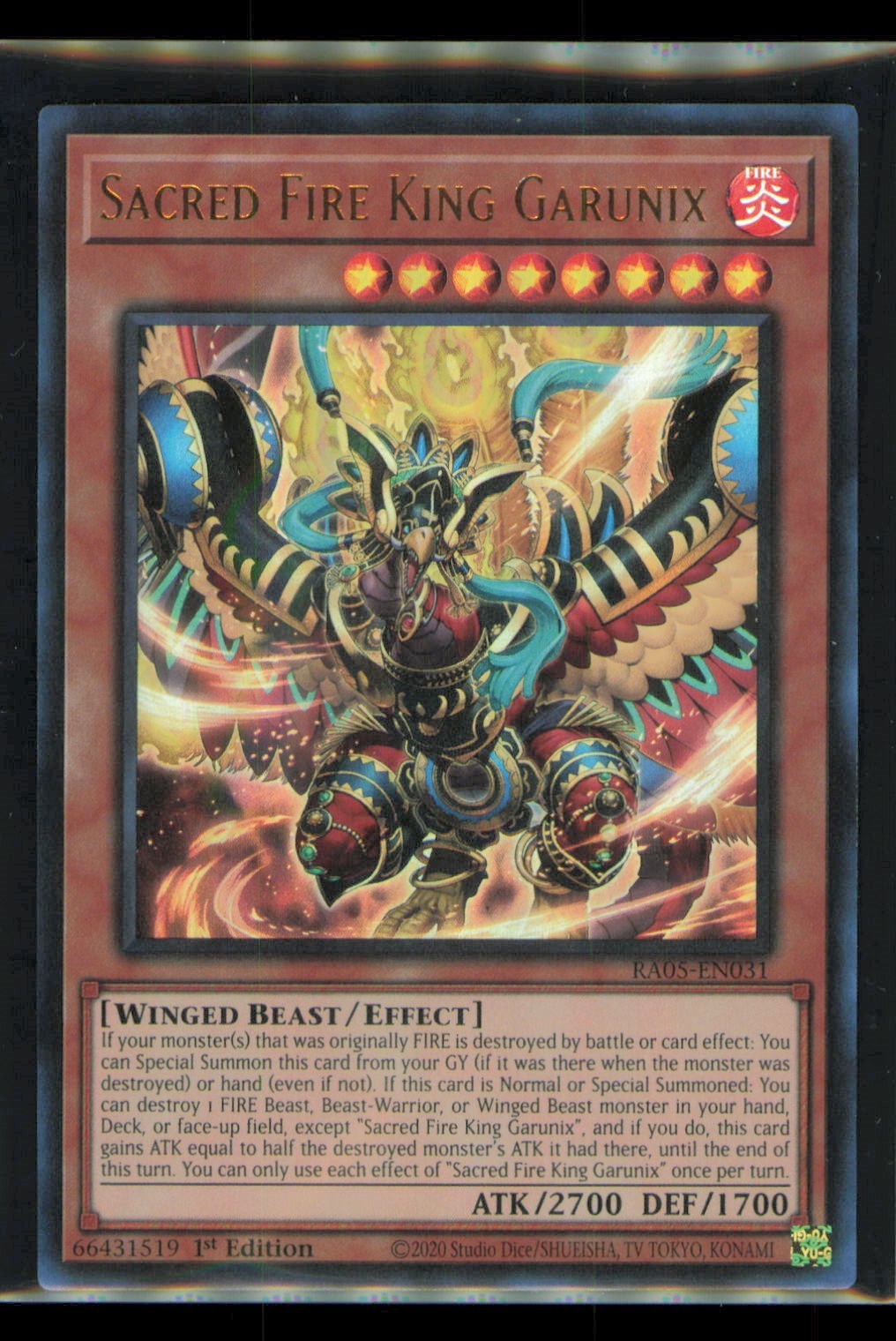 Sacred Fire King Garunix RA05-EN031 1st Edition Ultra Rare Foil
