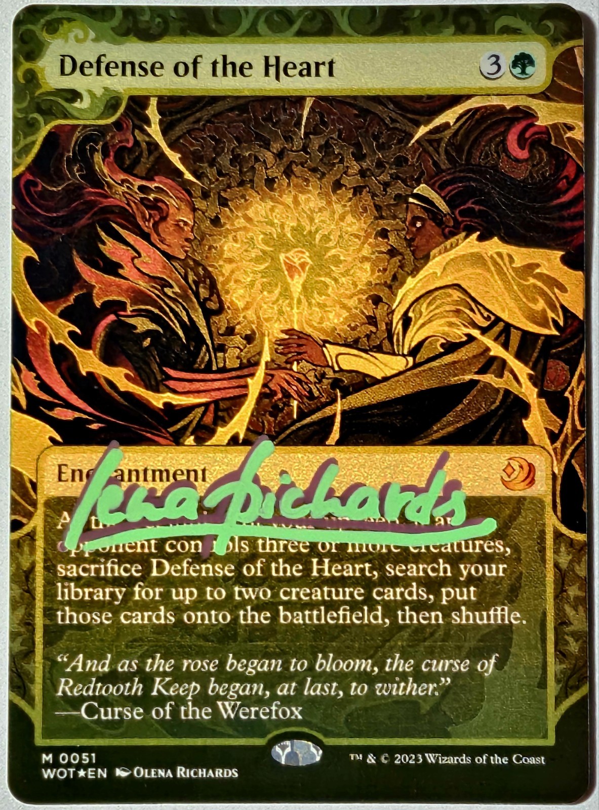 Foil DEFENSE OF THE HEART Borderless Showcase Olena Richards ARTIST SIGNED MTG