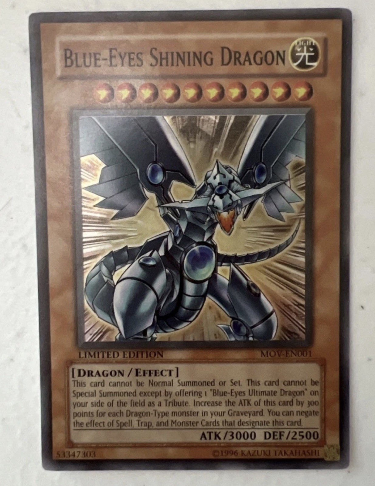 Yugioh Blue-Eyes Shining Dragon MOV-EN001 Super Rare Limited Edition nm