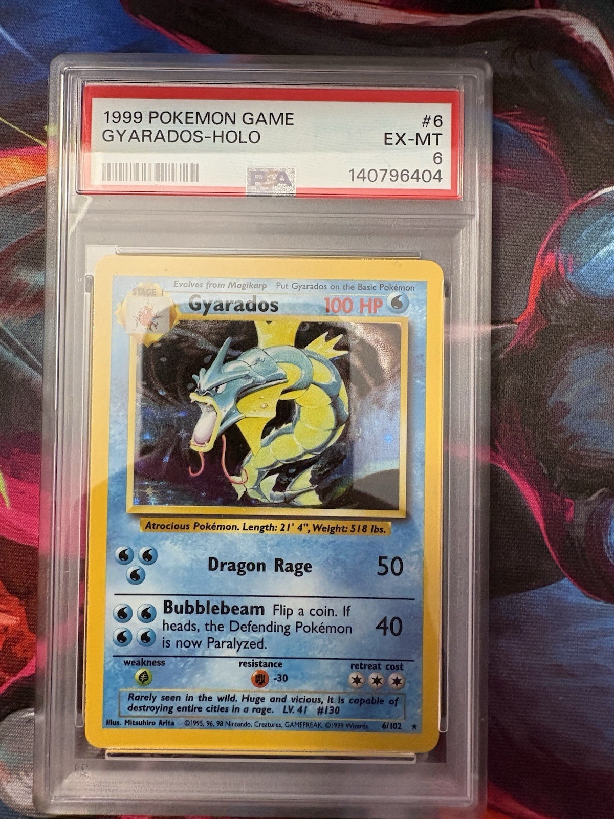 Wizards of the Coast 1999 Pokemon Base Set Gyarados Holo Rare 6/102 PSA 6
