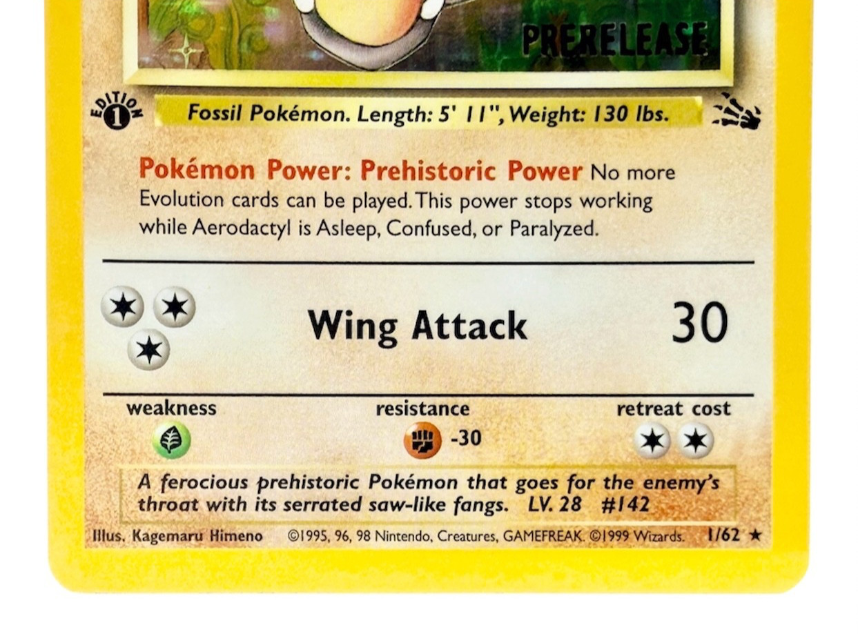 Pokemon TCG Aerodactyl 1st Edition (Prerelease) Fossil 01/62 WoTC Promo Holo