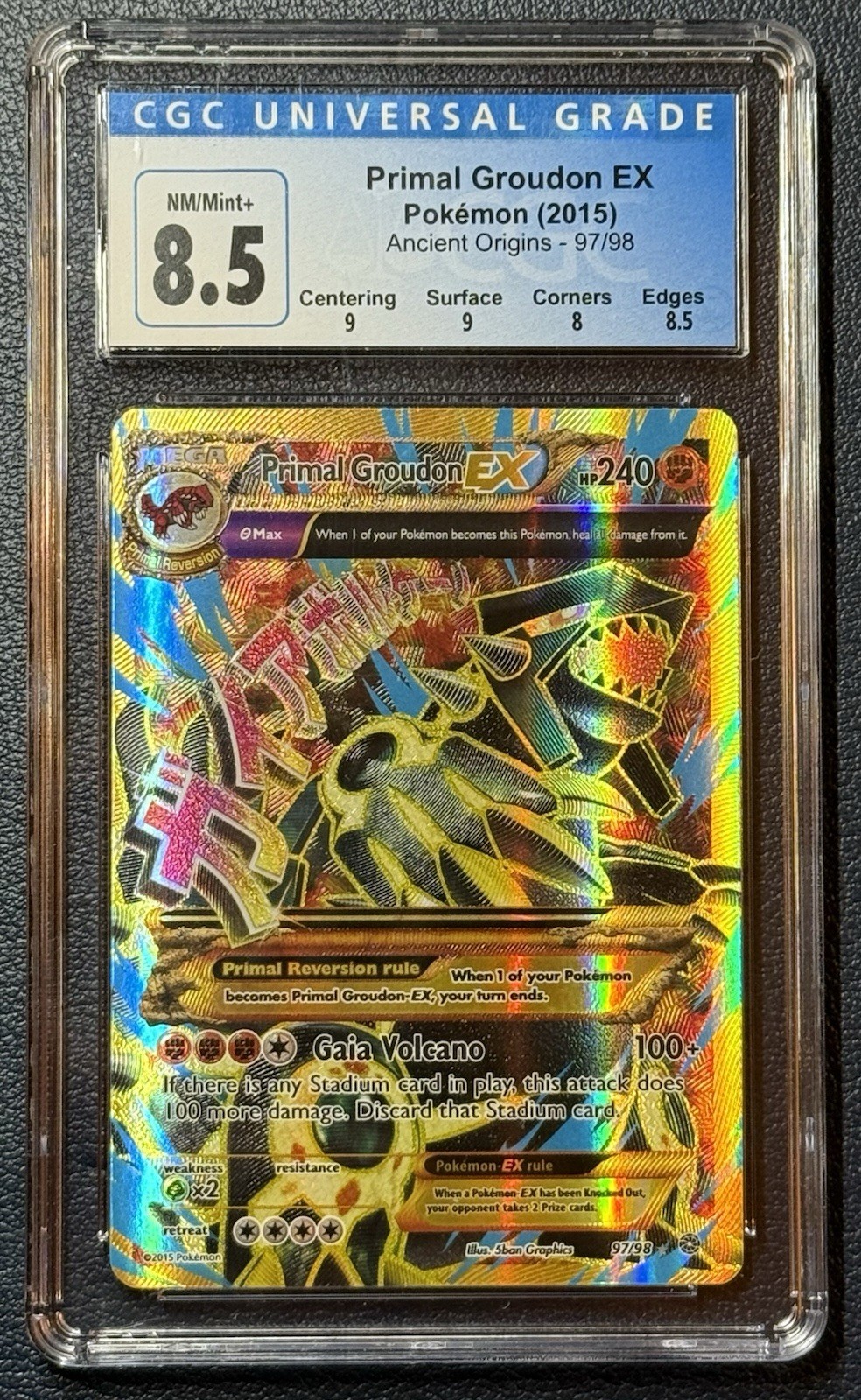2015 Pokemon XY Ancient Origins 97/98 Primal Groudon EX FA CGC 8.5 w/Subgrades
