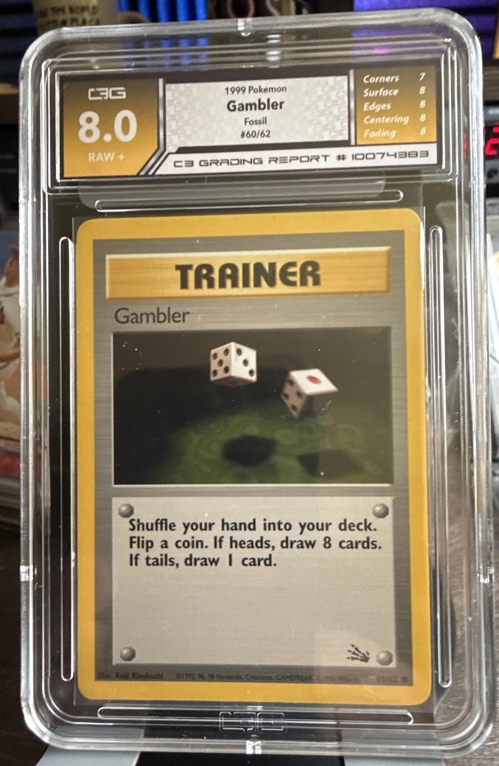 1999 Pokémon WOTC #60/62 Gambler Fossil C3G Grade 8