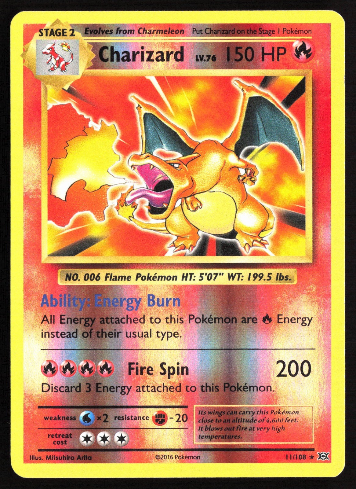 Pokemon Charizard 11/108 XY – Evolutions Reverse Holo Holo Rare LP
