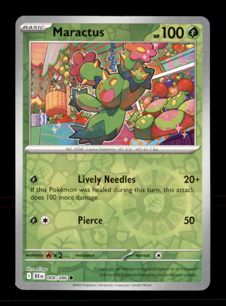 Maractus 008/086 Common Black Bolt Pokemon Reverse Holo Near Mint