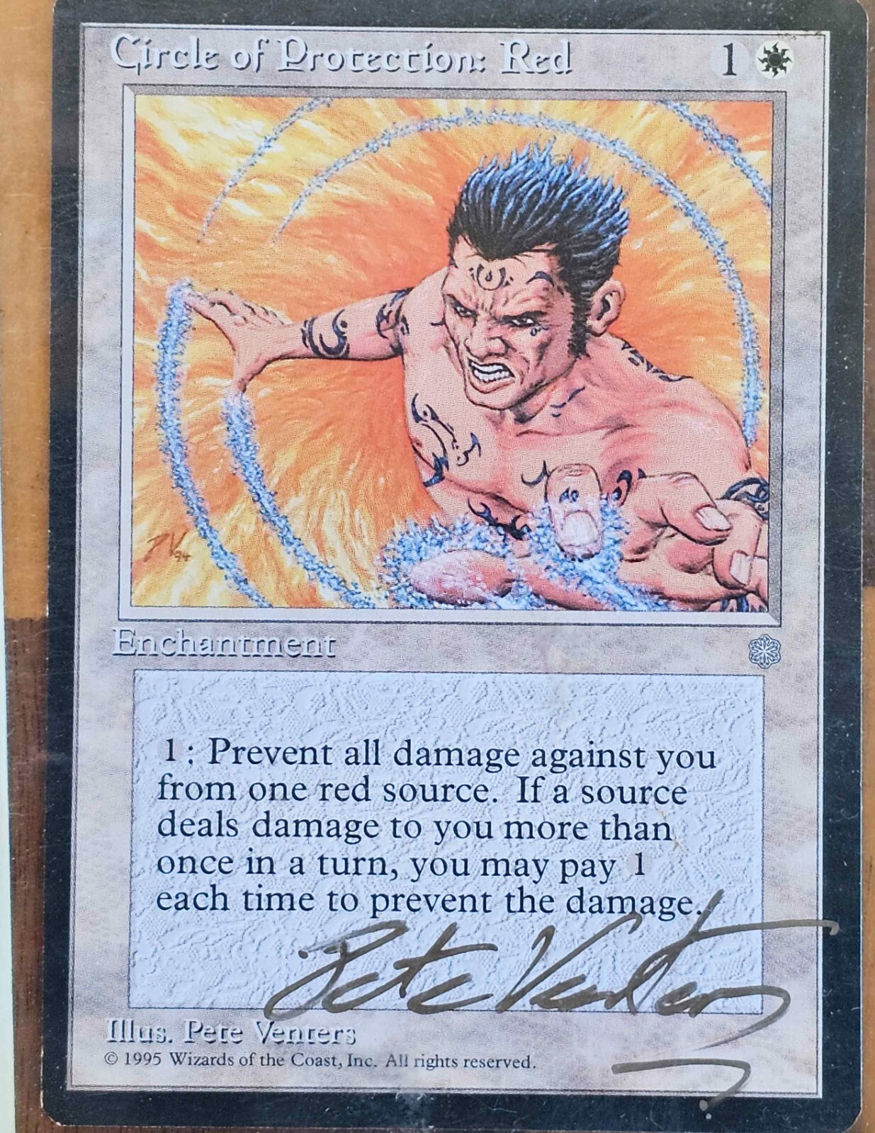 Vintage MTG Magic The Gathering Card Circle Of Protection Signed Pete Venters 95