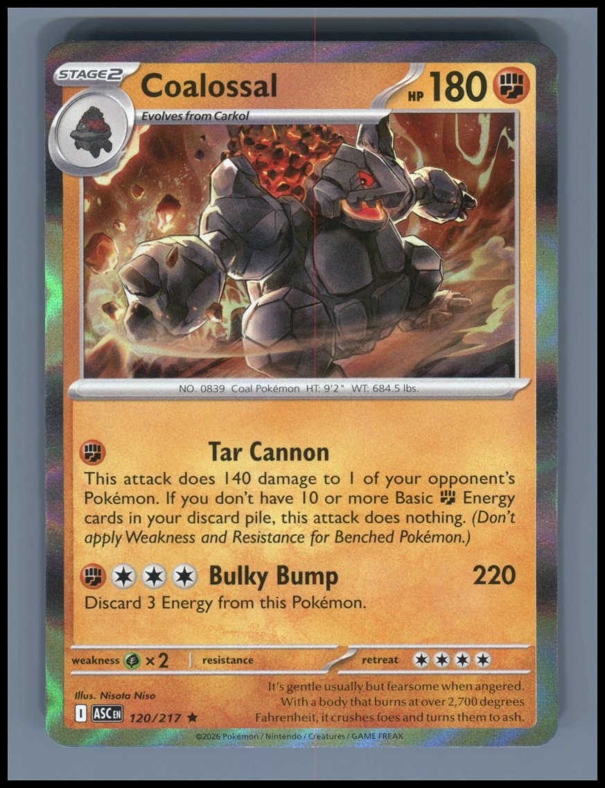Coalossal 120/217 Rare Ascended Heroes Pokemon Holo Near Mint
