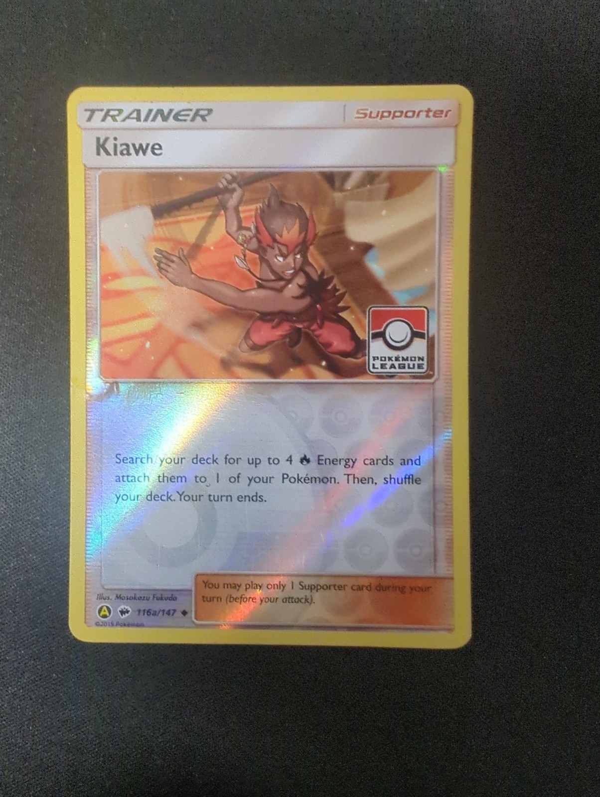 Kiawe 116a/147 Pokemon TCG Burning Shadows League Promo Dmg Reverse Holo