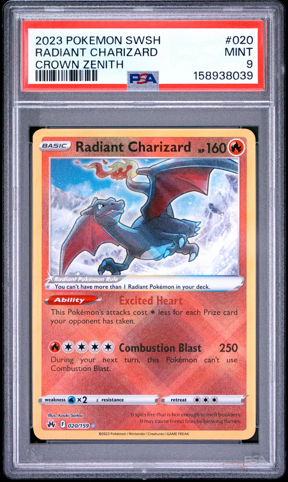 POKEMON RADIANT CHARIZARD 020/159 SWORD & SHIELD CROWN ZENITH 2023 PSA 9