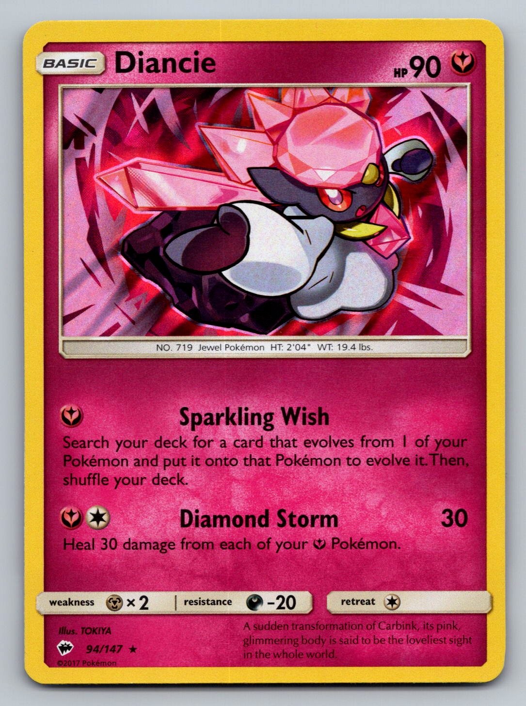 Diancie 94/147 Holo Rare Burning Shadows Pokemon Near Mint