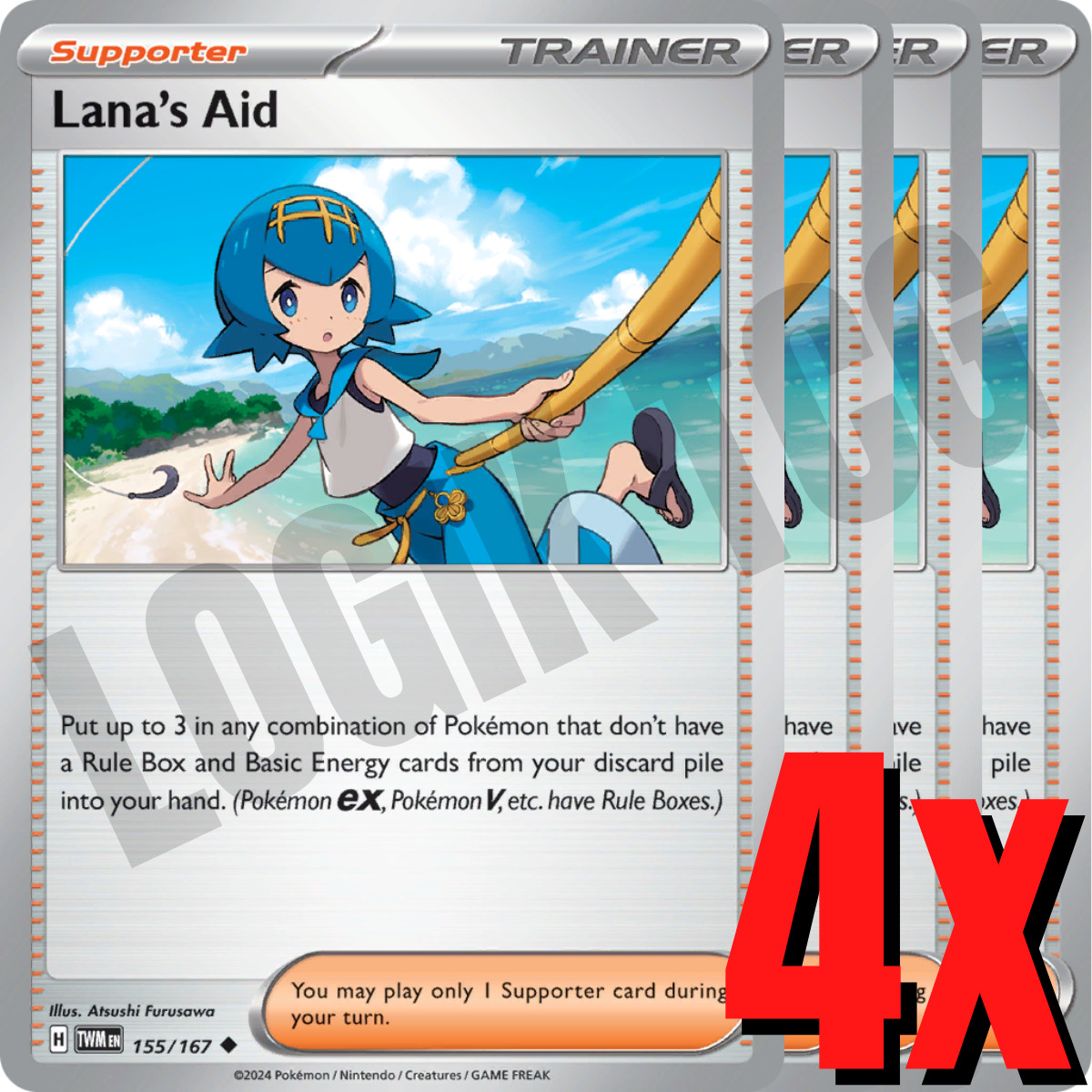 4x Lana’s Aid 155/167 x4 – Twilight Masquerade – Pokemon TCG – Playset