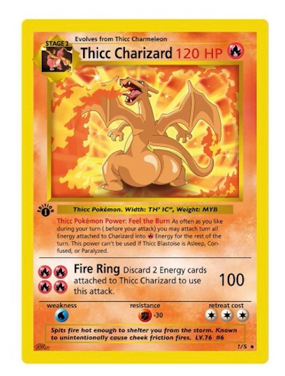 Fan Made Parody Gold Metal Sexy Thicc Butt Joke Cards Charzard Picachu Pokimon