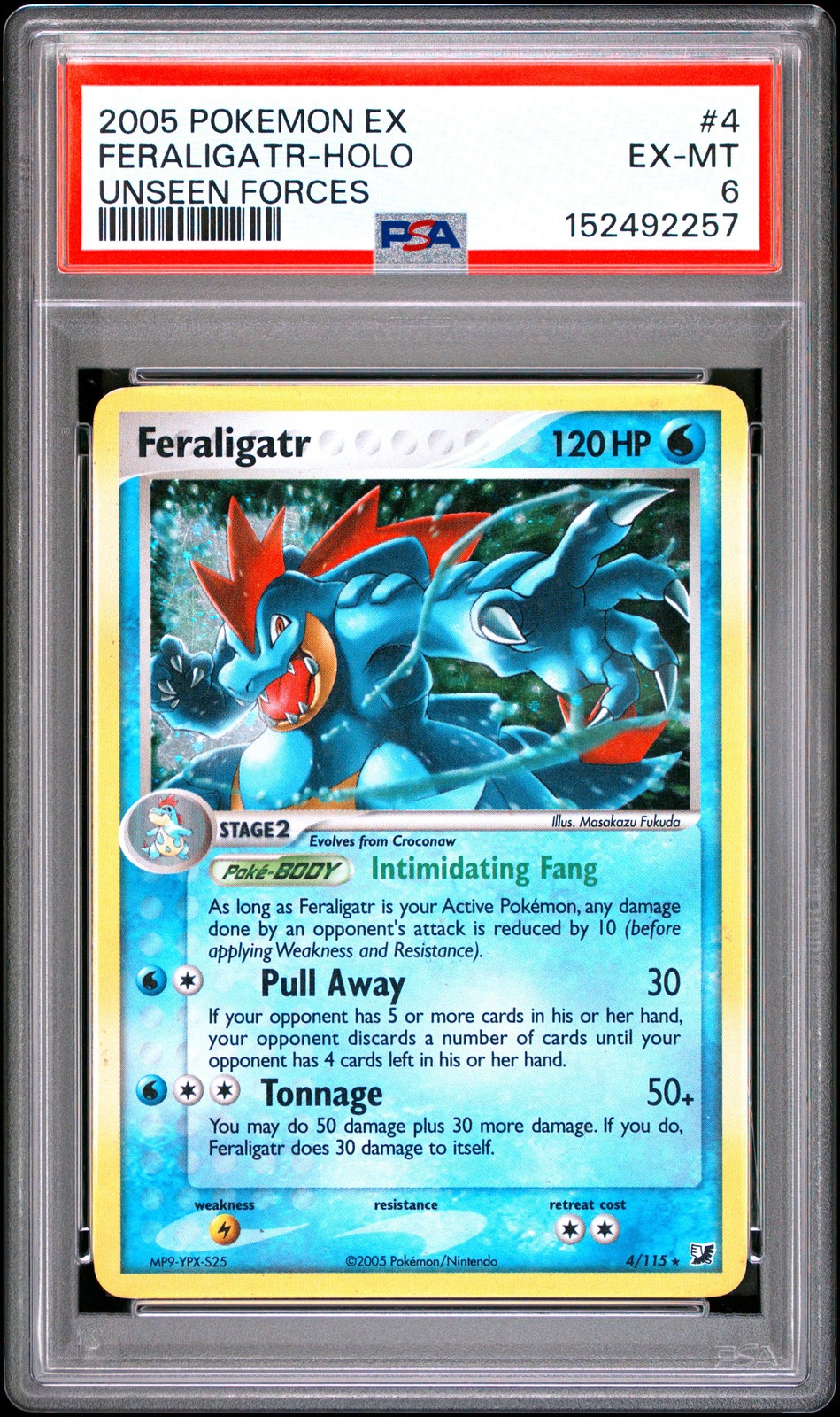 2005 POKEMON EX UNSEEN FORCES #4 FERALIGATR-HOLO PSA 6