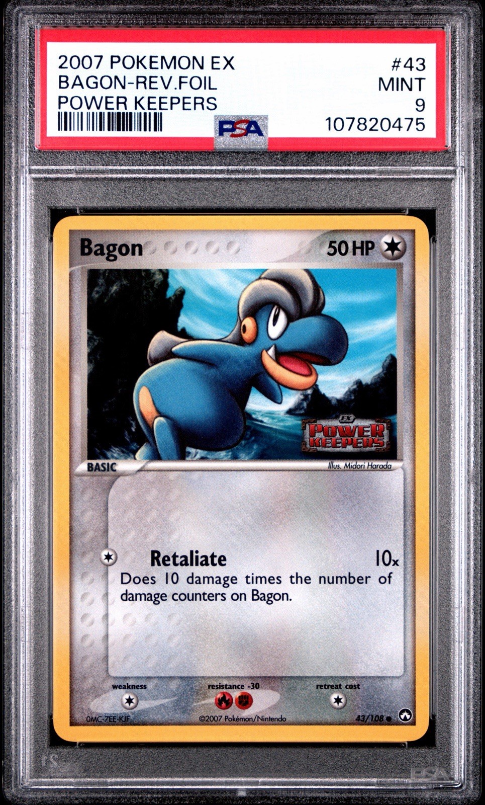 Bagon 43/108 Power Keepers Reverse Holo Psa9