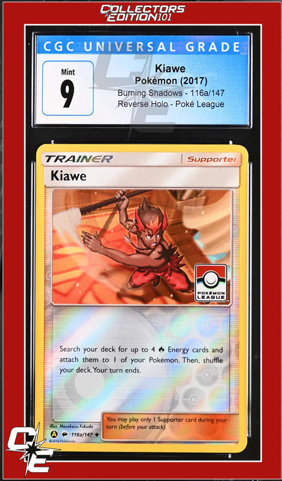 Burning Shadows Kiawe 116a/147 Alternate Art Pokemon League CGC 9