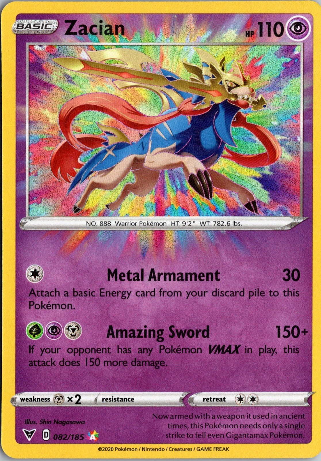 Zacian Holo Amazing Rare SWSH04: Vivid Voltage 082/185 NM