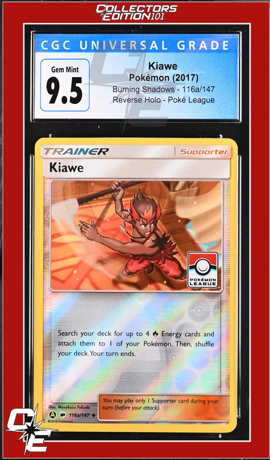 Burning Shadows Kiawe 116a/147 Alternate Art Pokemon League CGC GEM MINT 10
