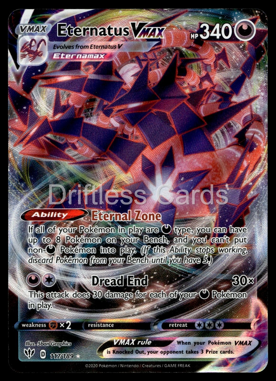 Eternatus VMAX 117/189 Holo VMAX Rare Darkness Ablaze Pokemon MP