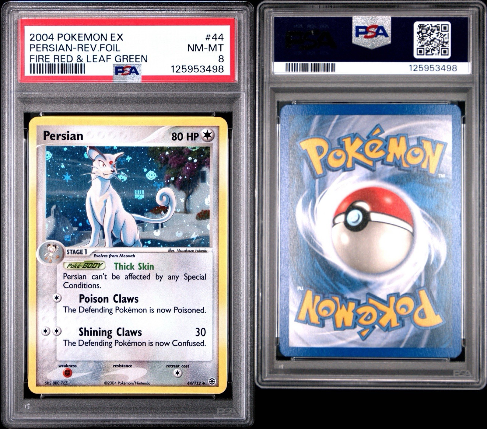 Pokemon Persian Reverse Holo EX Fire Red & Leaf Green 44 PSA 8