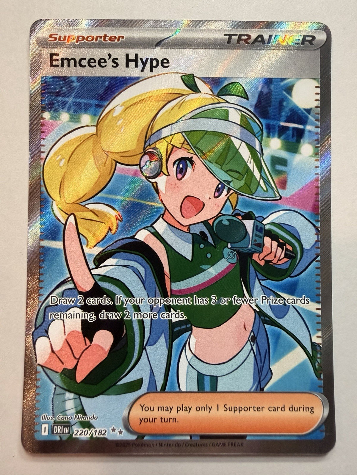 Pokemon TCG Emcee’s Hype 220/182 Sv10 Destined Rivals Ultra Rare Holo FA