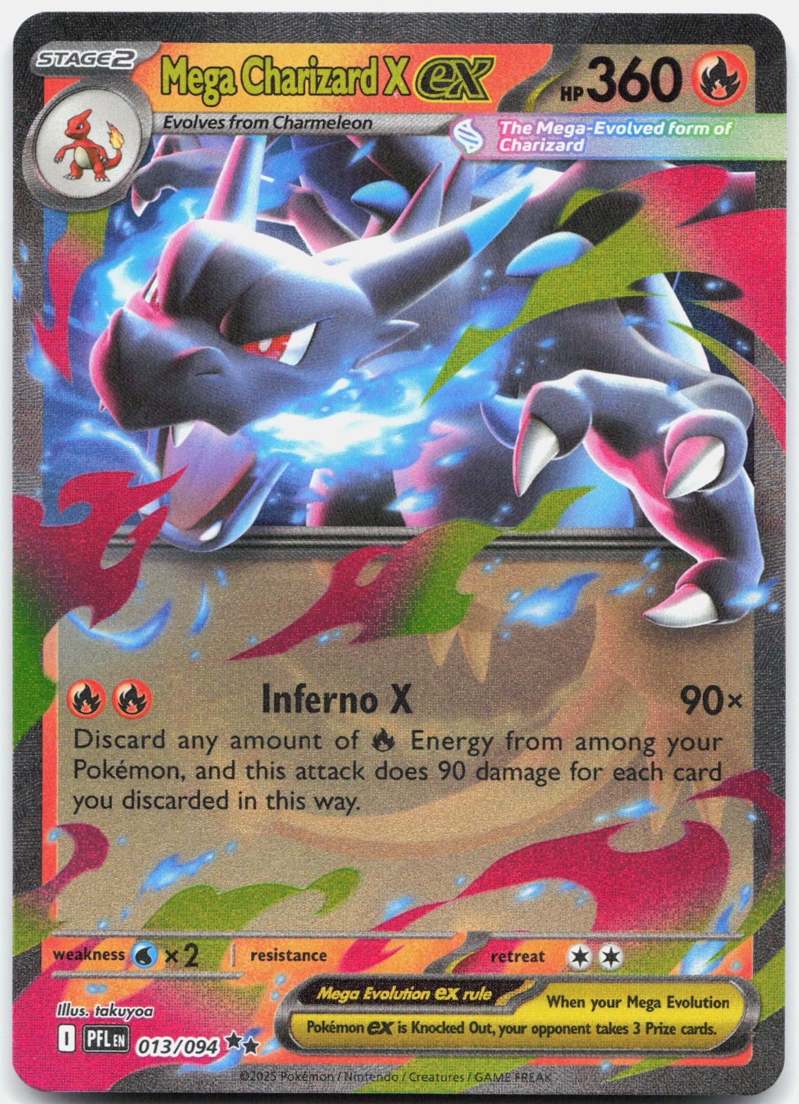 Mega Charizard X ex – Holo Double Rare ME02: Phantasmal Flames 013/094 NM