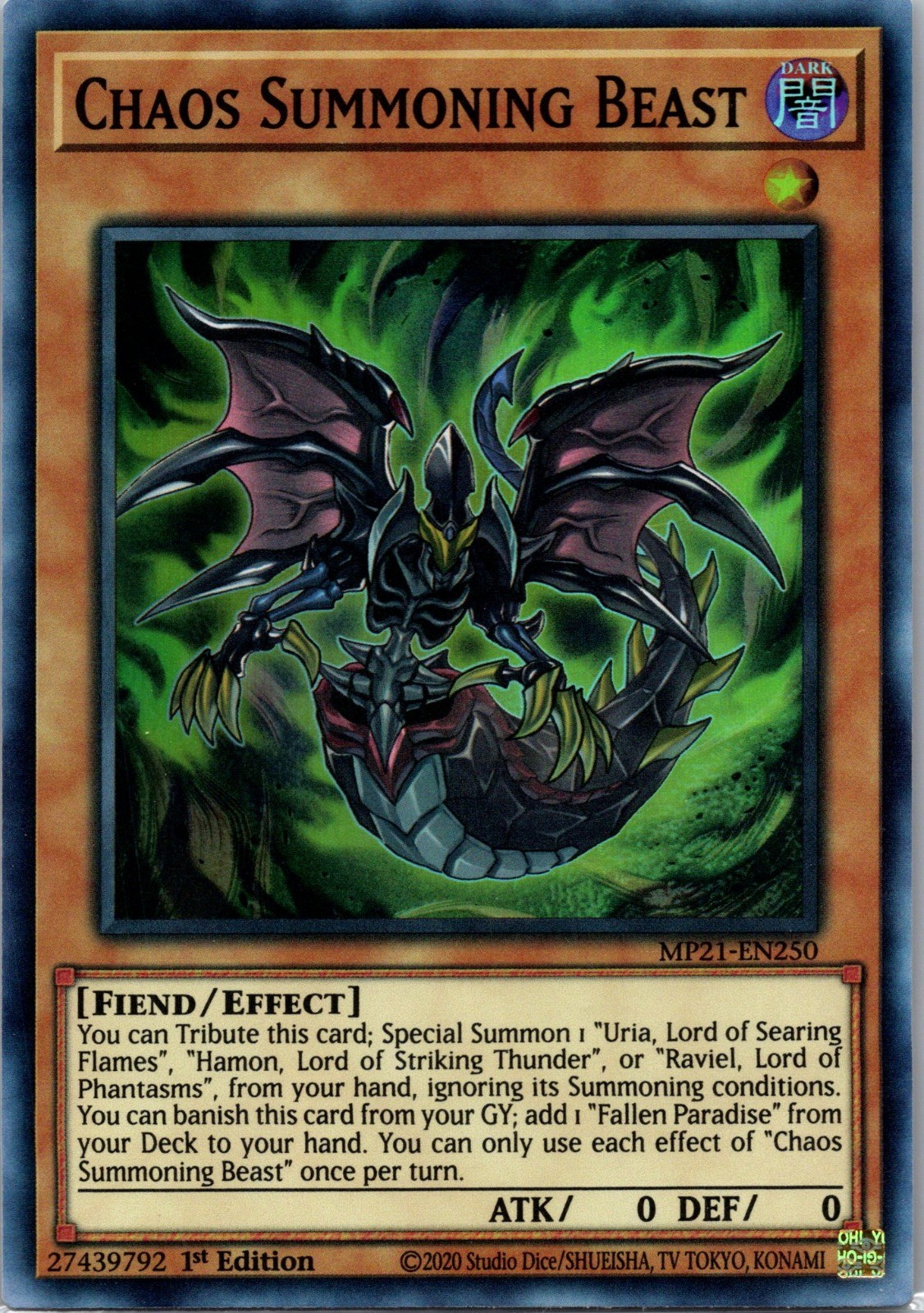 Chaos Summoning Beast 1st Edition Super Rare 2021 Tin MP21-EN250 LP