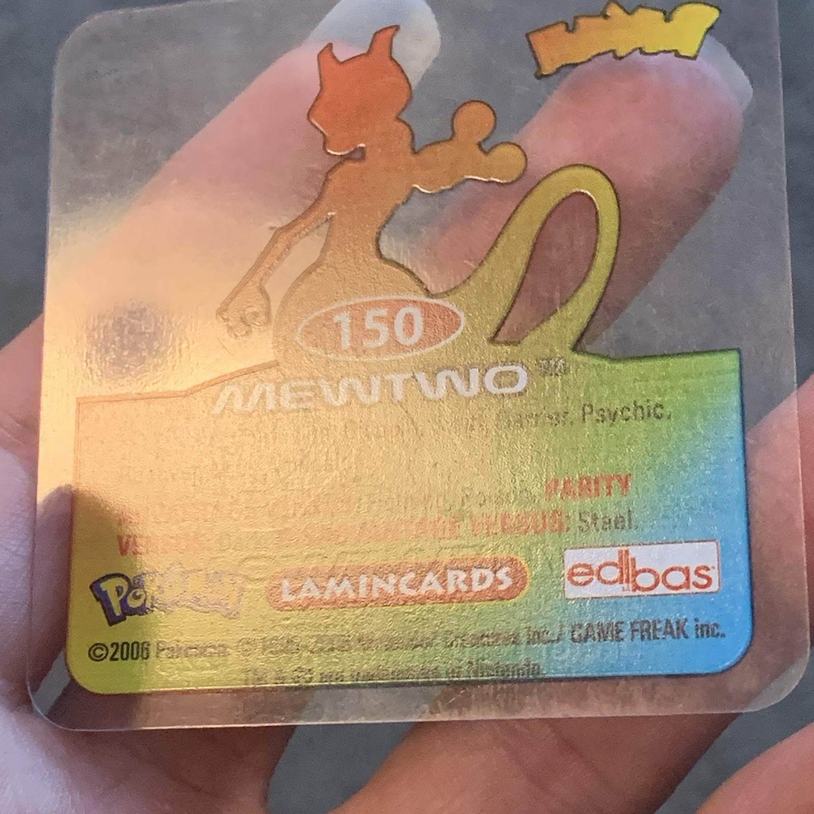 Pokemon Edibas Laminacards Mewtwo 150 Clear Plastic 2006 English Vintage Card