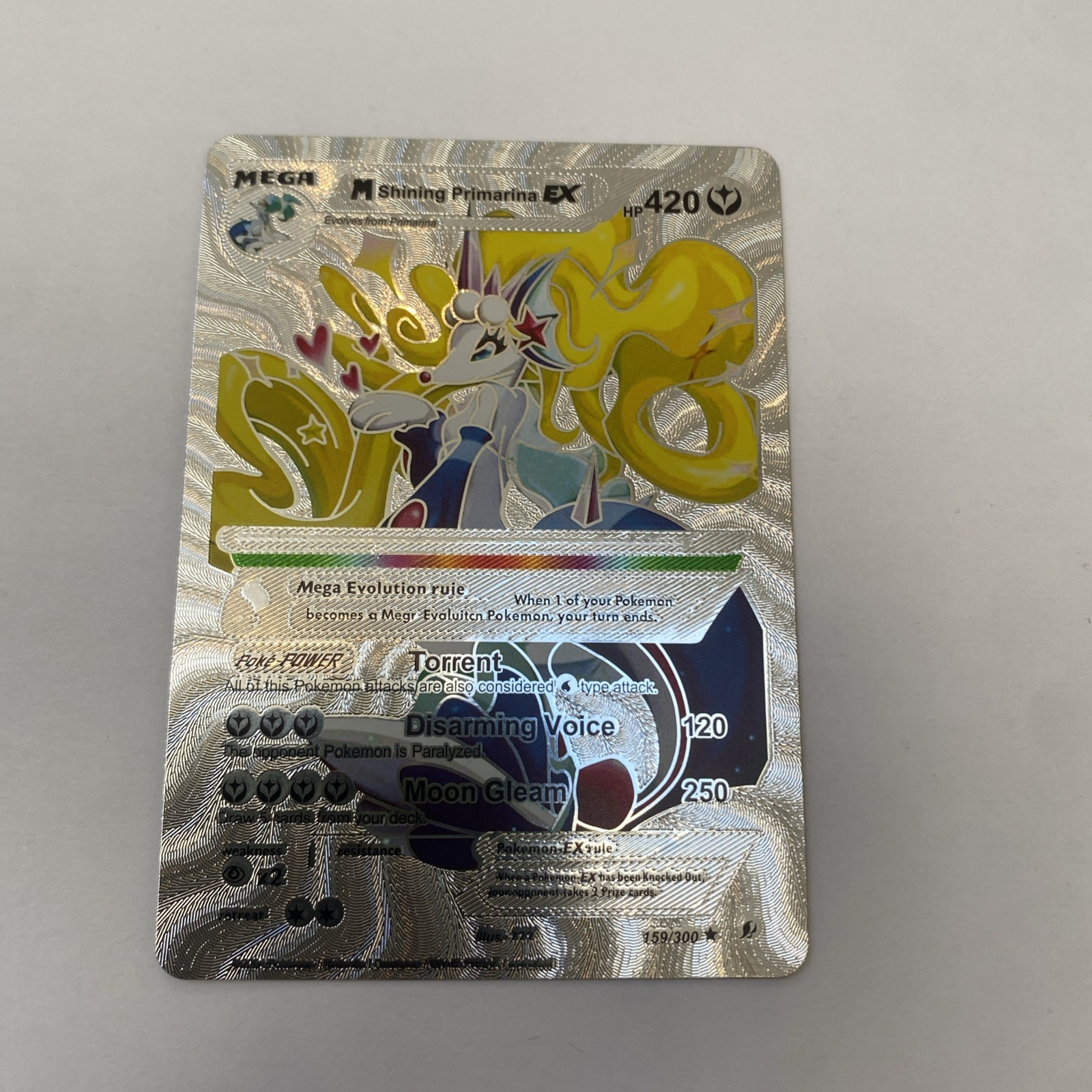 Mega Shining Primarina EX Silver Foil Fan Art Card Hp490 Bad Poison 🔥🔥🔥