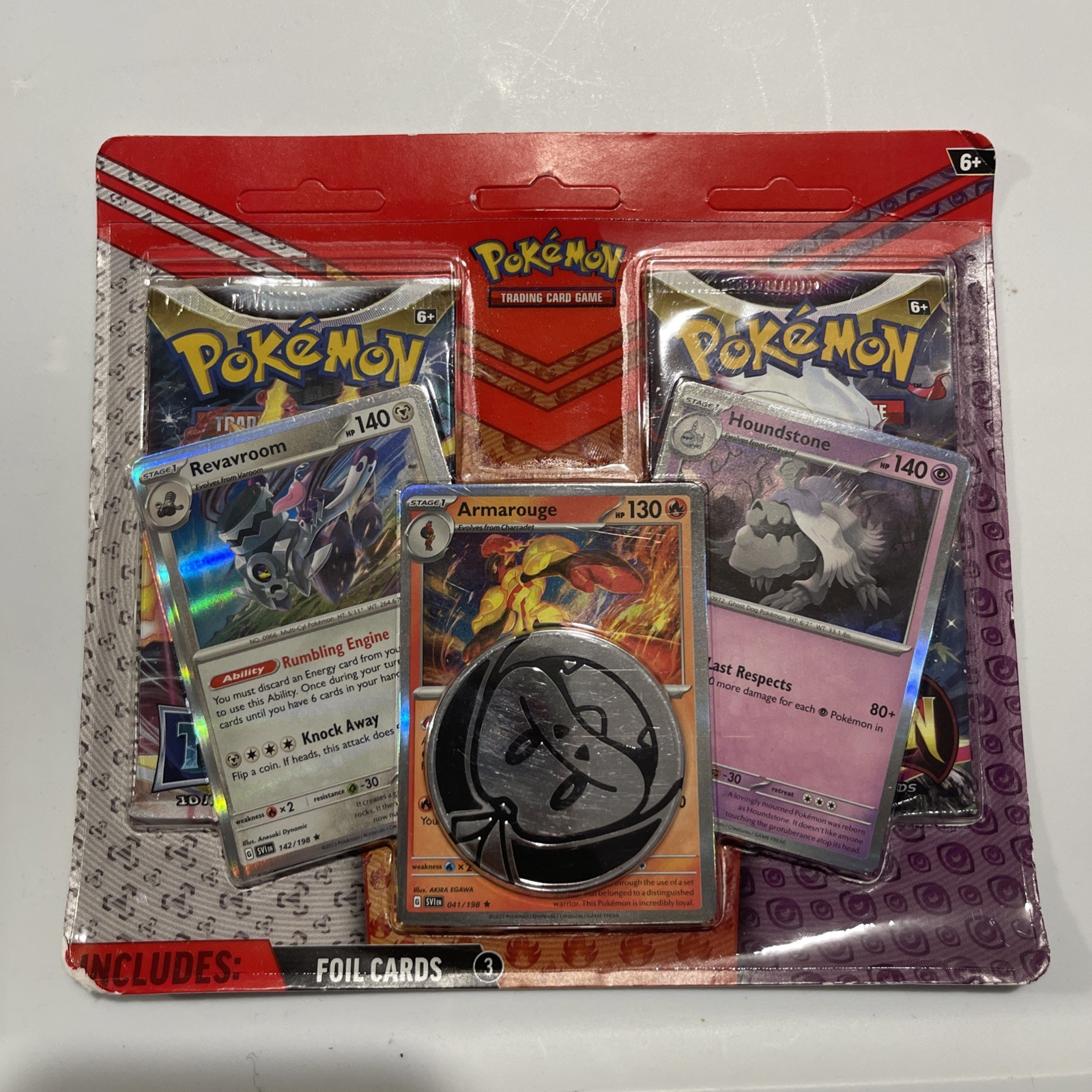 Pokémon TCG- REVAVROOM/ARMAROUGE/HOUNDSTONE Foil Cards w/2 Booster Packs + Coin!