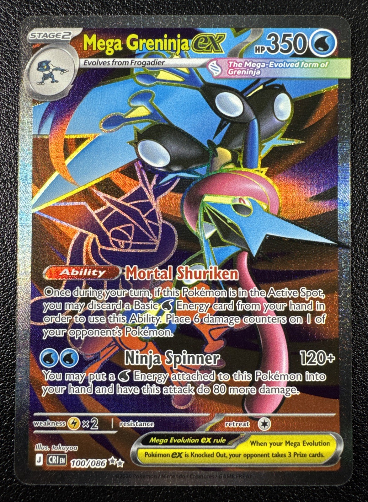 Pokemon Mega Greninja ex Ultra Rare Full Art Holo 100/086 Chaos Rising
