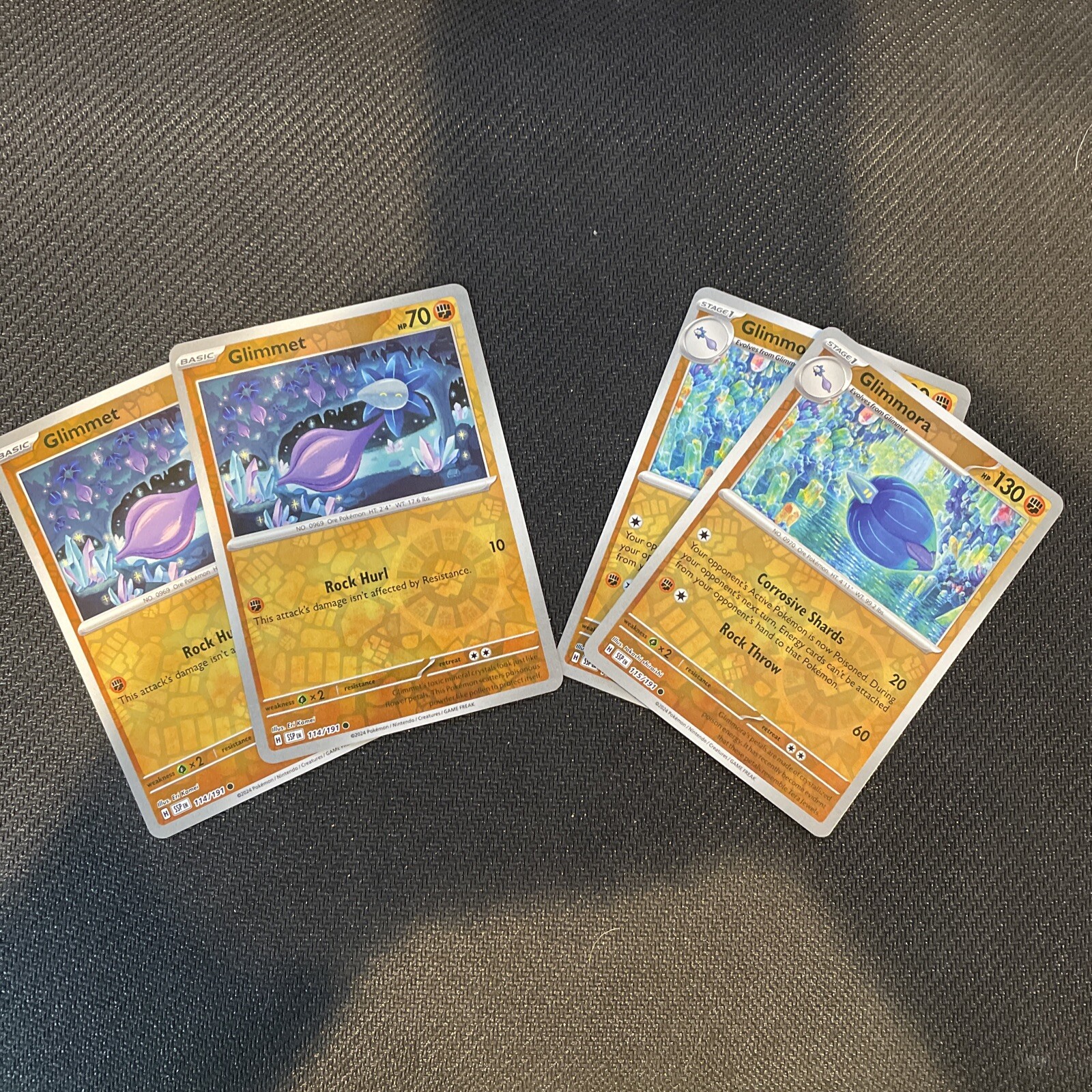 2x Pokemon TCG SSP Reverse Holo Evolution Set Glimmet #114 Glimmora 115