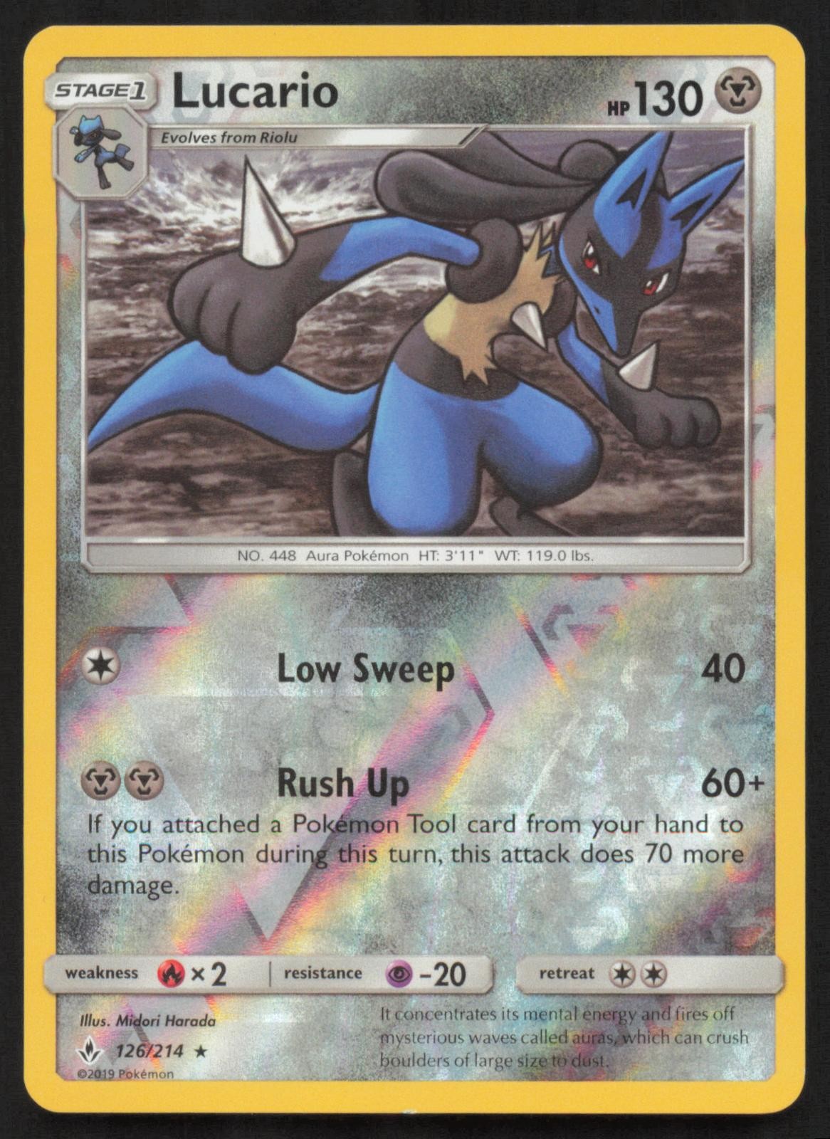 Pokemon TCG Lucario 126/214 Rare Unbroken Bonds Reverse Holo LP