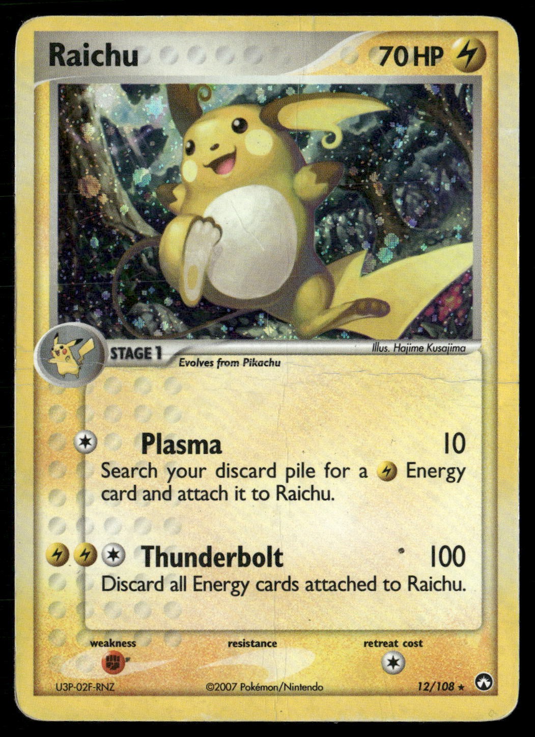 Raichu 12/108 Holo Rare Power Keepers Pokemon Damaged