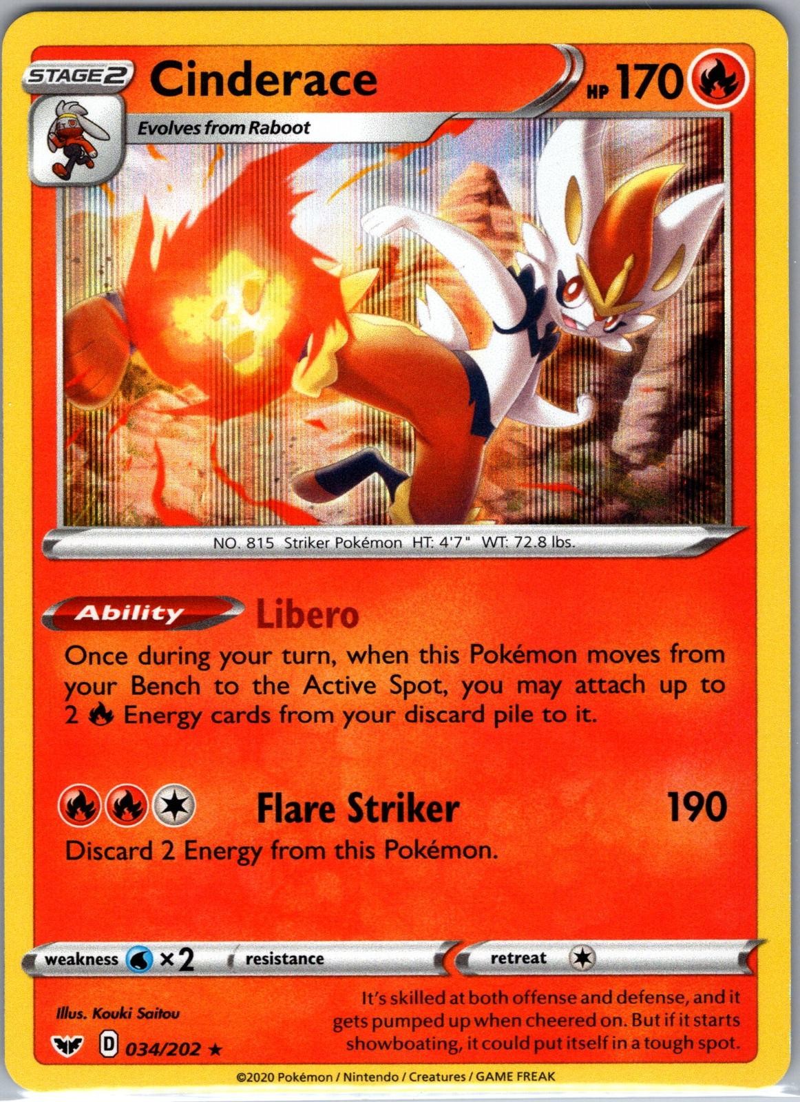Cinderace 034/202 Holo Rare Sword & Shield Pokemon Near Mint