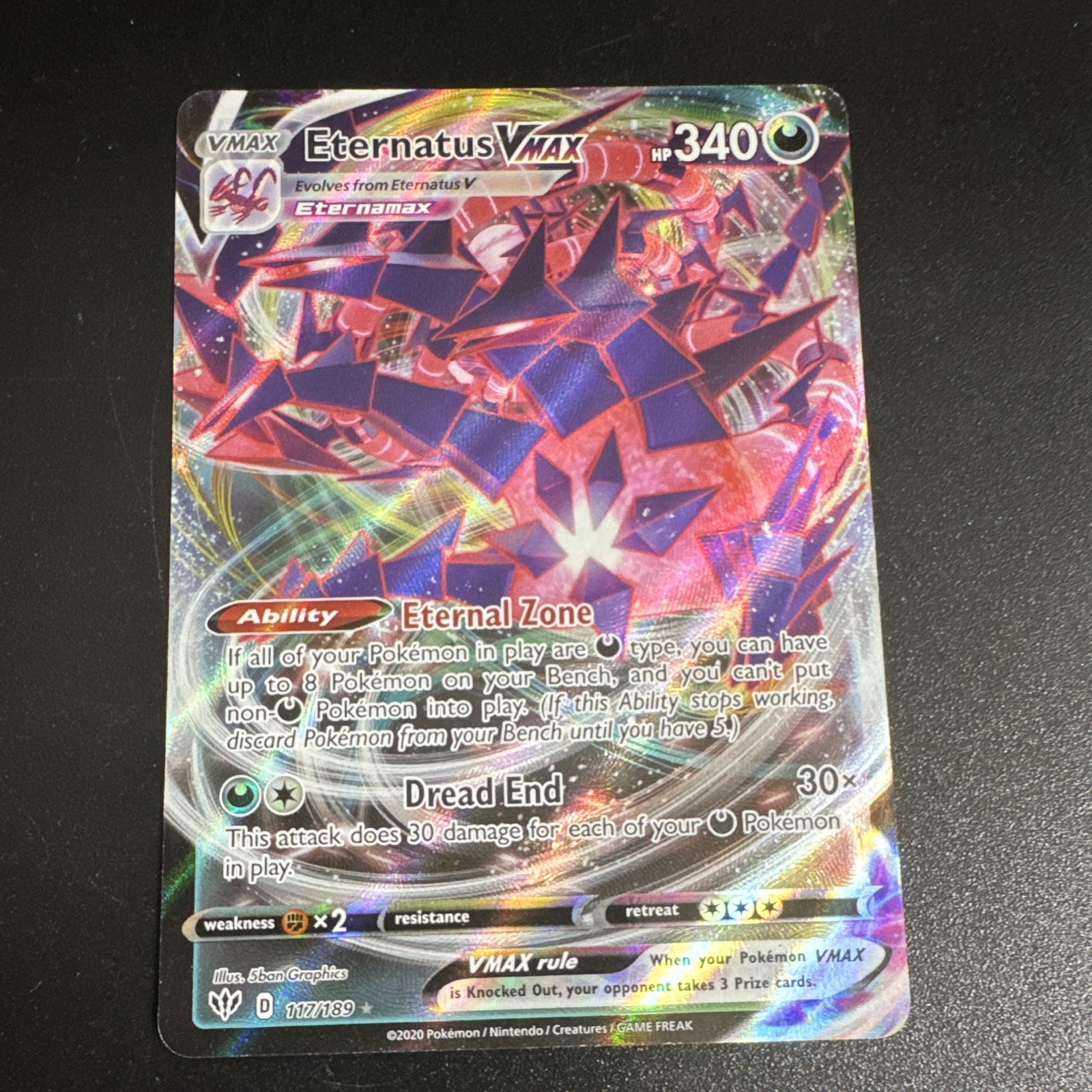 The Pokémon Company Eternatus VMAX Ultra Rare Full Art Holo 117/189 340 HP EN