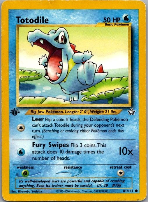 Totodile 81/111 Common Neo Genesis Pokemon 1st Edition Damaged