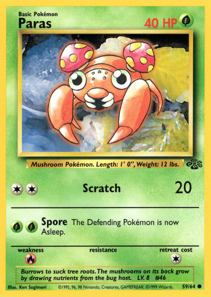 PARAS 59/64 JUNGLE SET UNLIMITED POKEMON TCG CCG 1999 NM