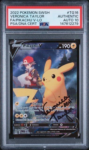 Pikachu V Full Art Veronica Taylor “Ash” Auto PSA/DNA Authentic Auto 10 #TG16