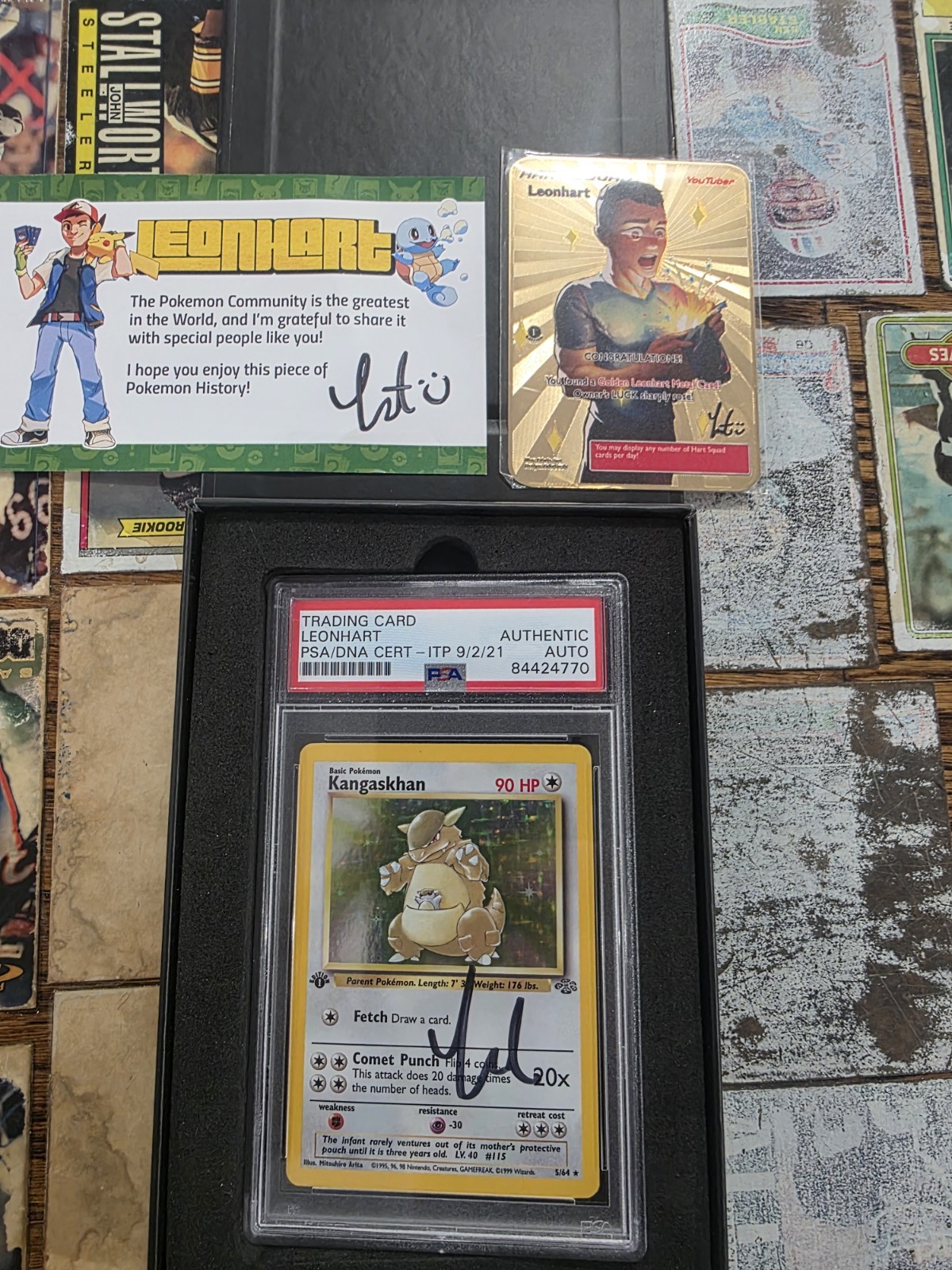 Leonhart Boxed Set. Gold Card Signed + Kangaskhan 1st Ed Psa Signed