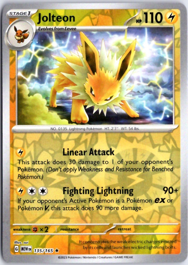 Jolteon 135/165 Rare 151 Pokemon Reverse Holo Near Mint