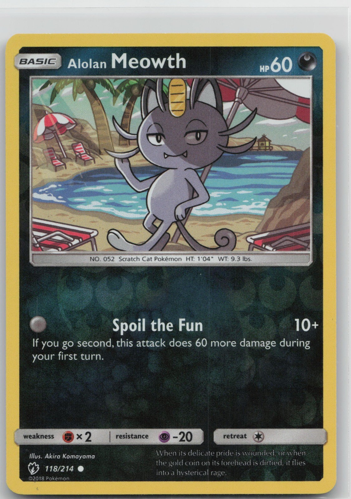 Alolan Meowth Common Darkness SM – Lost Thunder 118/214 NM 2018 Akira Komayama R