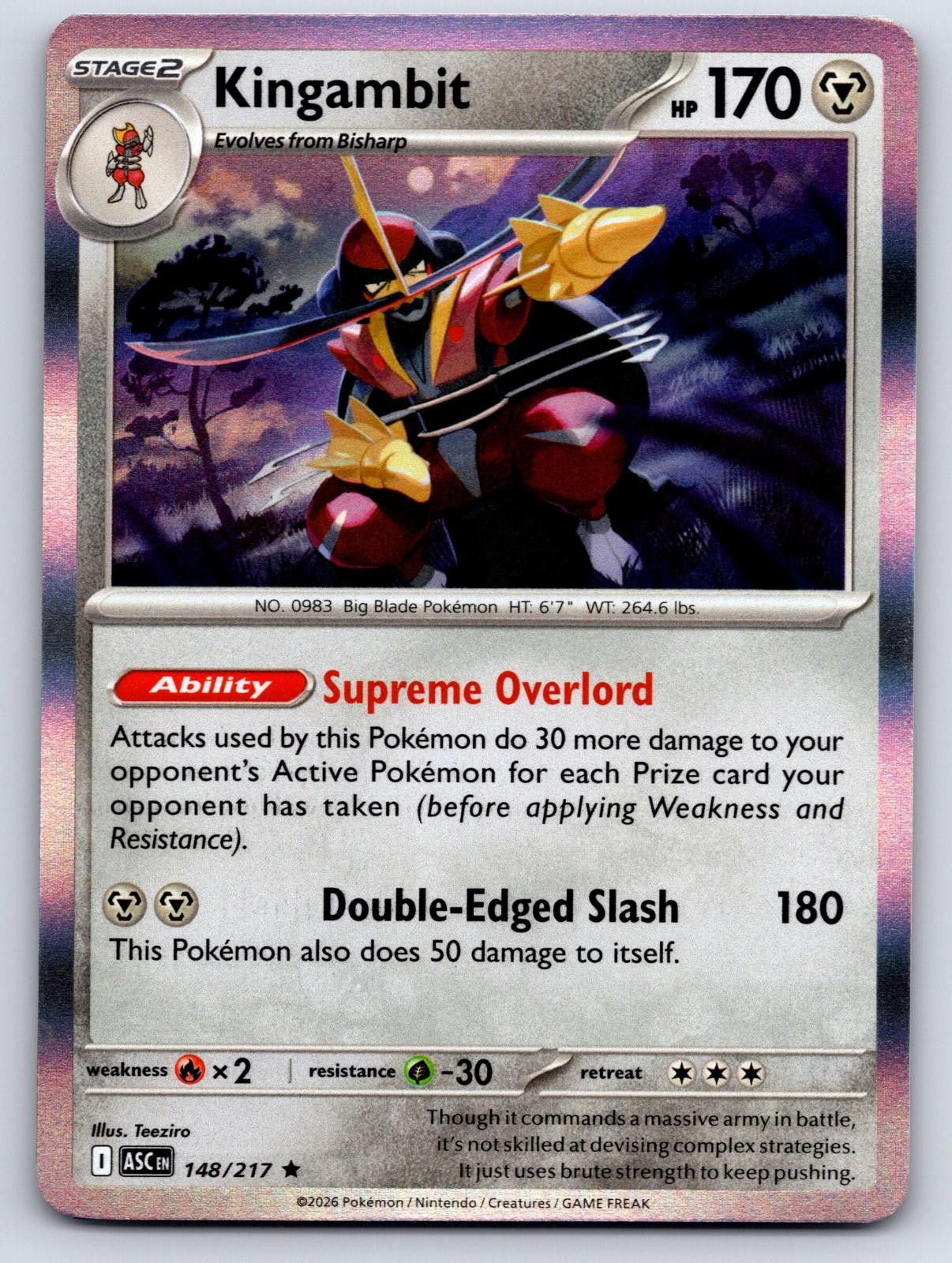 Kingambit 148/217 Rare Ascended Heroes Pokemon Holo Near Mint